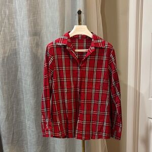 Designer Dup Classic Red Nova Plaid Women's Button Down Shirt fits S/M